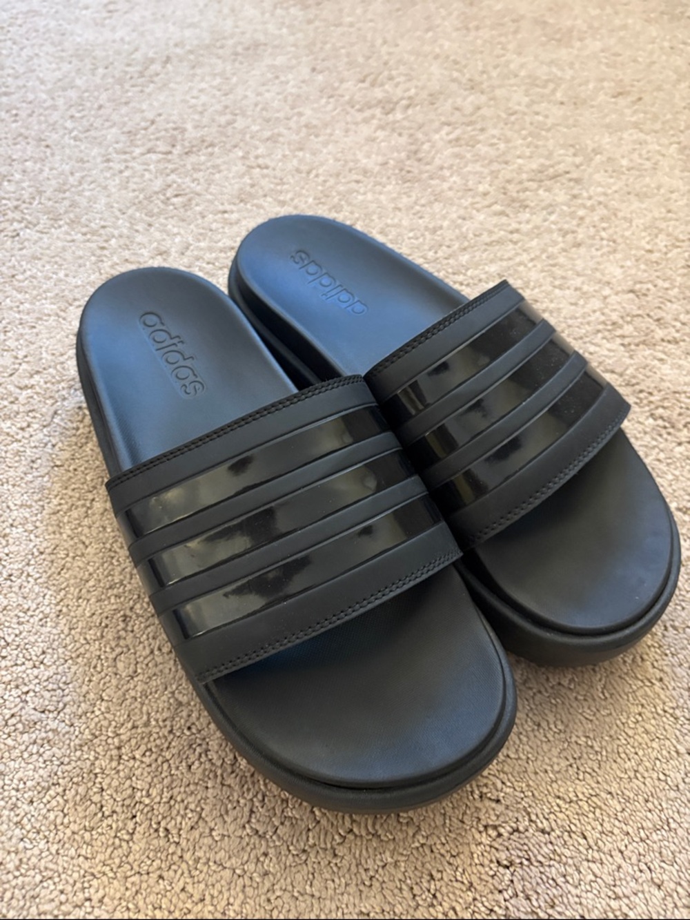 adidas Black Gloss-Strip Slide Sandals